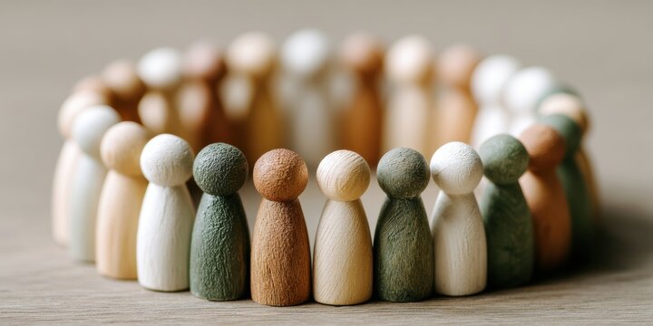 World Press Freedom Day Unity Concept with Diverse Wooden Figurines in Circular Formation - Spring Equity Celebration and Earth Day Corporate Inclusion Campaign