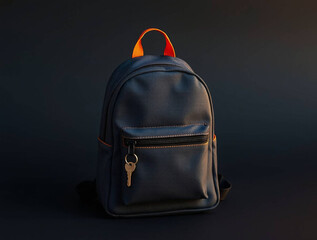 Fototapeta premium Small Blue Backpack Opened on Dark Background 