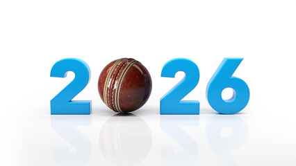 New Year 2026 Creative Design Concept with cricket ball - 3D Rendered Image
