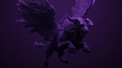 Mythical creature with large wings in deep purple tones.