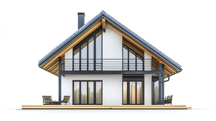 Modern steel frame house with sleek design and large windows, showcasing stylish balcony