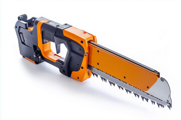 Naklejka premium Isolated electric chainsaw with a sharp blade for cutting wood and timber