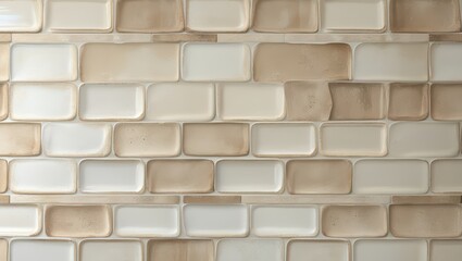 Obraz premium Mobile wallpaper, beige and white brick wall texture background seamless pattern for design