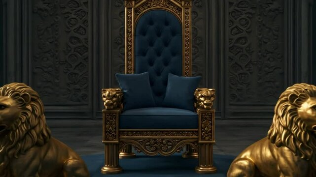 Golden lion statues and throne room decor
