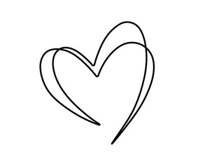 Vector isolated one single one line doodle heart  colorless black and white contour line easy drawing