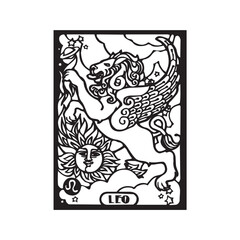Vector isolated Leo tarot card design zodiac sign  colorless black and white contour line easy drawing coloring page