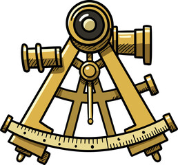Cartoon Brass Sextant Illustration – Vintage Navigation Instrument for Maritime, Astronomy, and Nautical Exploration

