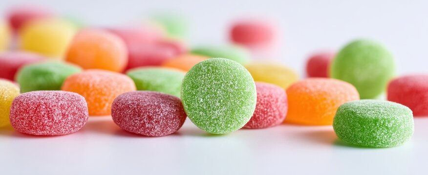 The colorful assortment of gummy candies in a playful arrangement.