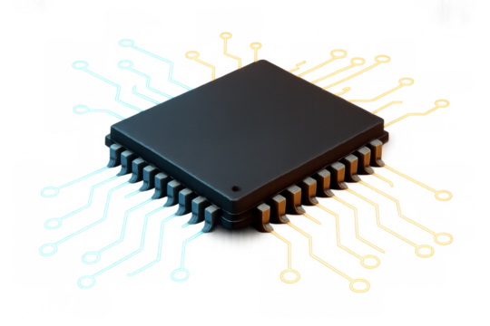 Glowing cpu microchip connecting digital circuits, showcasing technological processing and innovative computing network on transparent backdrop
