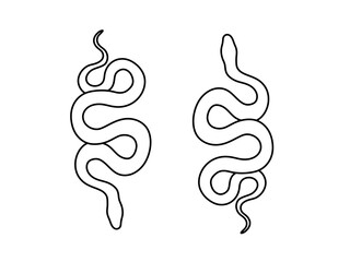 Vector isolated two pair couple snakes crawling up and down matching tattoo colorless black and white contour line easy drawing
