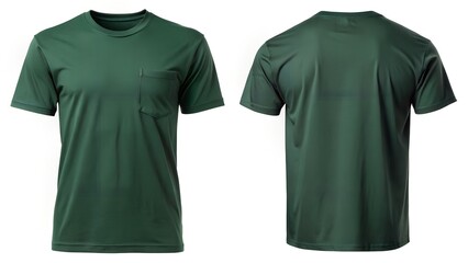 Forest Green Pocket T Shirt Front And Back On White