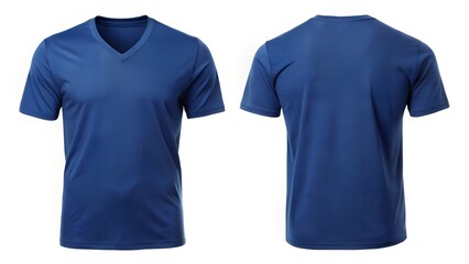Indigo Blue V Neck T Shirt Front And Back On White