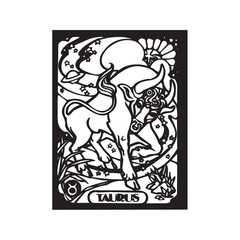 Vector isolated Taurus tarot card design zodiac sign  colorless black and white contour line easy drawing coloring page