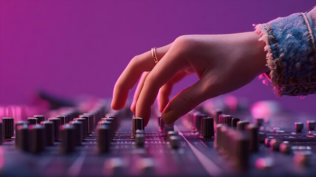 A person is playing a keyboard with a hand on it