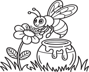 Adorable Bee and Daisy Illustration – Printable Black and White Art 