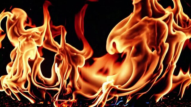 Captivating flames dance gracefully in a dark setting showcasing nature's raw power and beauty