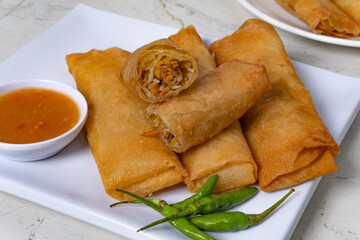 Modern Serving of Indonesian Lumpia in a Minimalist Setting
