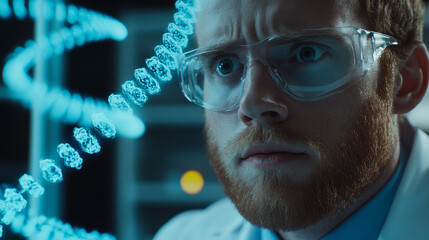 Scientist analyzing DNA structure in a modern laboratory during a focused research session