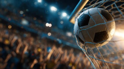 A soccer ball is in the air and is about to go through the net