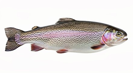 Naklejka premium Fresh Rainbow Trout Fish Isolated on a Clean White Background Healthy Seafood