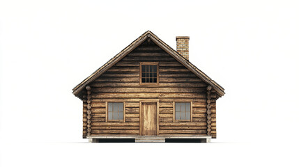 Rustic wooden house with chimney and large windows, showcasing traditional architecture