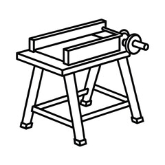 Simple black and white illustration of a woodworking table and planer for crafting
