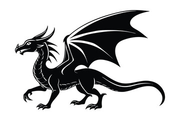 Flying fantasy dragon with detailed wings vector art illustration