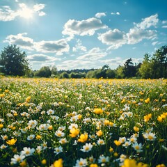 Serene Field of White and Yellow Flowers