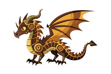 Fototapeta premium Steampunk dragon with gears and mechanical details vector art illustration