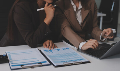 Accounting company provide finance and taxation planning for profitable cash flow, Auditor and accountant team working in office, analyze financial data and accounting record with calculator.Insight