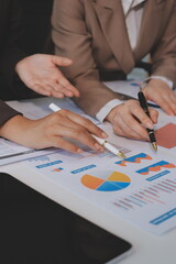 Accounting company provide finance and taxation planning for profitable cash flow, Auditor and accountant team working in office, analyze financial data and accounting record with calculator.Insight