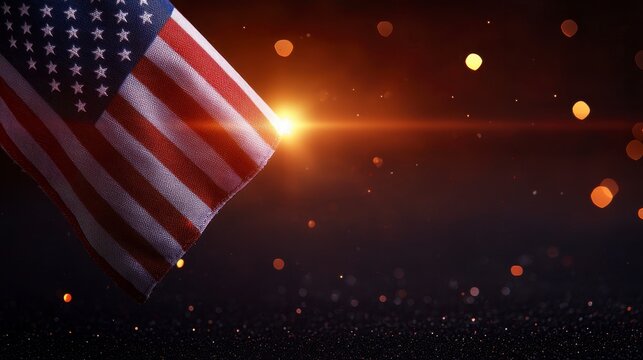 Dramatic American Flag with Cosmic Background. A vibrant star spangled banner against a deep space nebula backdrop showcasing celestial wonders and patriotic imagery in stunning detail.