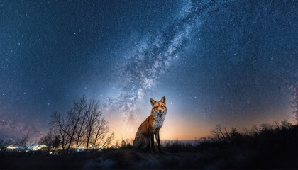 Fox Burrowing Amidst a Blanket of Stars on a Frosty Winters Eve, Capturing the Enchantment of Nocturnal Wilderness in Stunning Clarity.