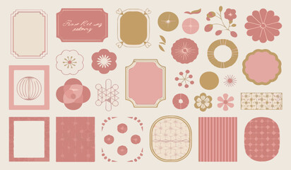 Elegant Asian-Inspired Frames & Labels: Rose Gold, Gold, & Cream Geometric & Floral Design Elements

