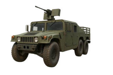 Military armored vehicle with mounted gun and rugged tires ready for action