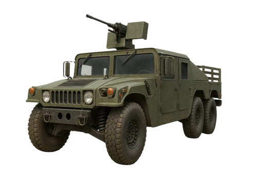 Military armored vehicle with mounted gun and rugged tires ready for action