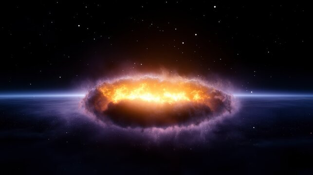 Vibrant cosmic explosion in dark space. A breathtaking celestial event unfolds amidst the inky blackness showcasing a radiant burst of energy and light across the vast expanse.