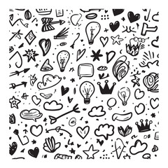 Hand drawn doodle pattern black and white