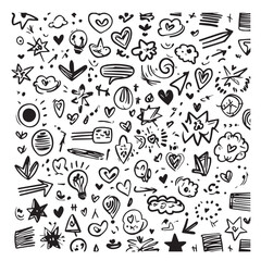 Hand drawn doodle set black and white