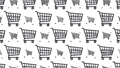 Repeating Shopping Cart Pattern On White Background