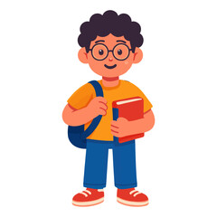 Vector illustration of smiling boy holding a book.