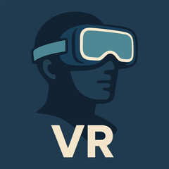 Man with virtual reality goggles on dark, vector illustration.