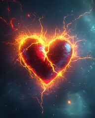 animated heart in pain with lightning symbol concept of attack risk