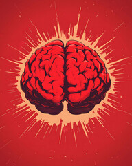 stroke campaign banner with red brain icon vector style