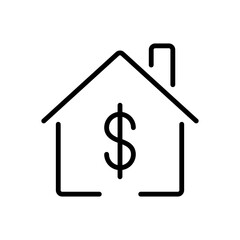 House with Dollar Sign Icon. Real Estate Investment, Home Value, Property Pricing, Financial Housing Concept, Line Style Vector Isolated