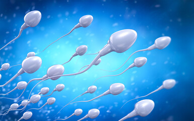 Group of sperms swimming on blue background