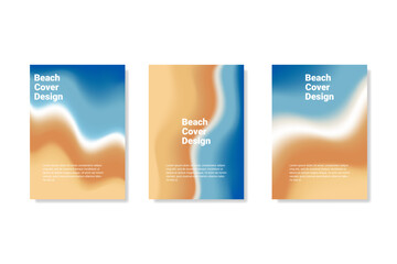 Beach Cover Design Set with Soft Abstract Gradient Waves in Sand and Sea Tones