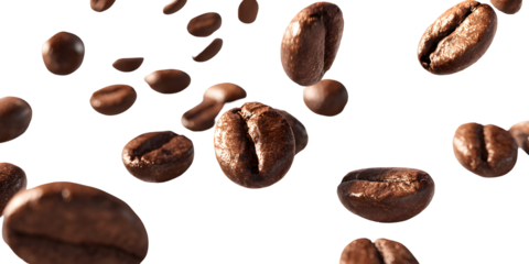 Coffee beans suspended in the darkness