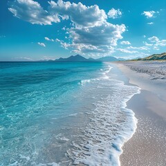 Serene Sandy Beach under Blue Sky