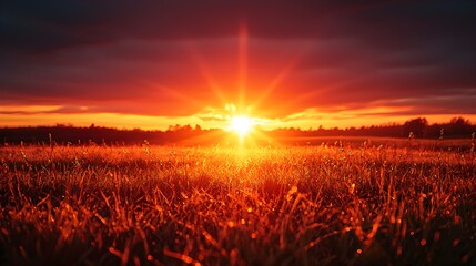 Serene Sunset Over Grass Field